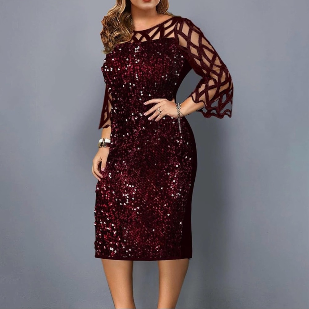 SHENYANGWA Plus Size Summer Dresses Sexy Hollow Out Long Sleeve Mesh